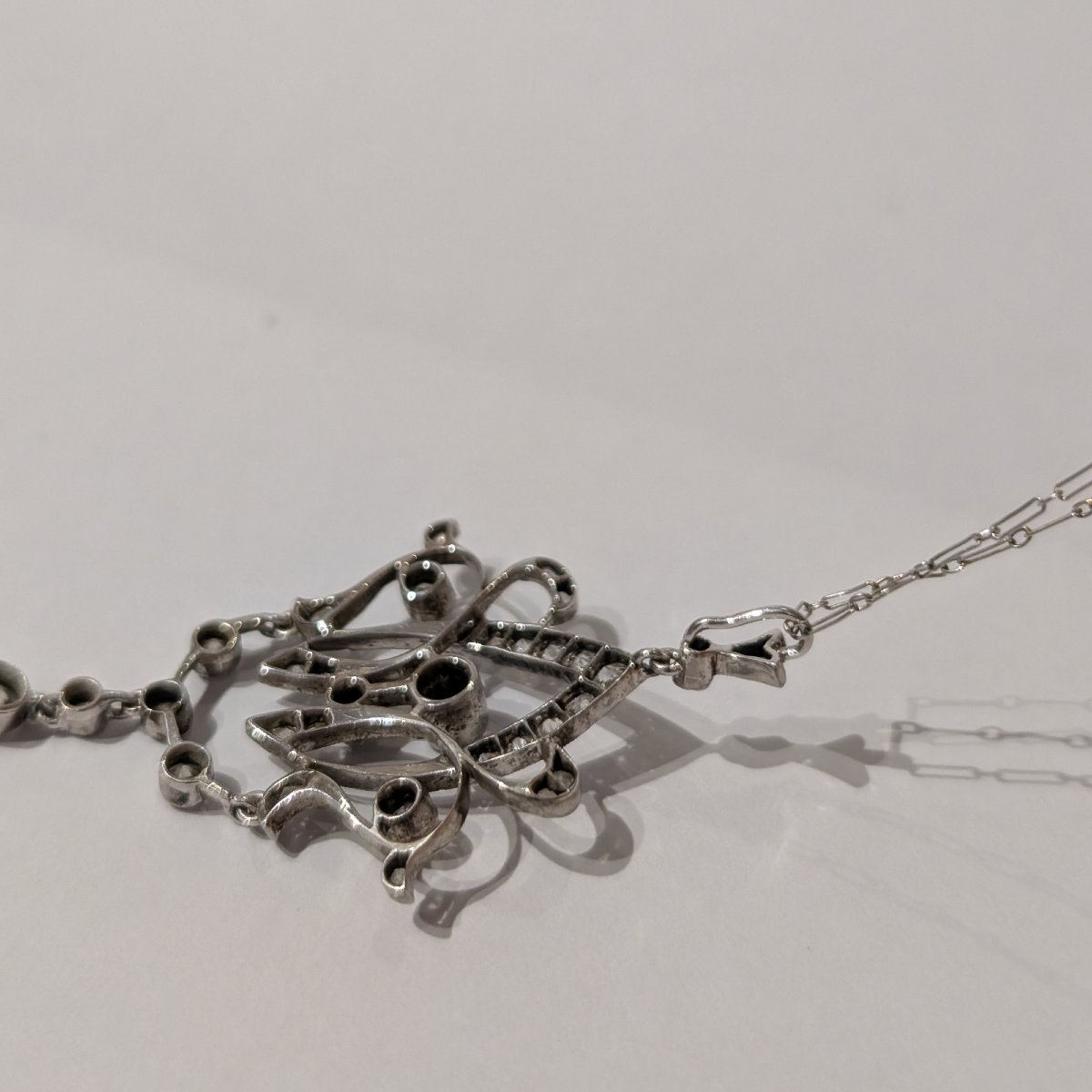 Collier en platine avec diamants taille ancienne et taille rose.-photo-6