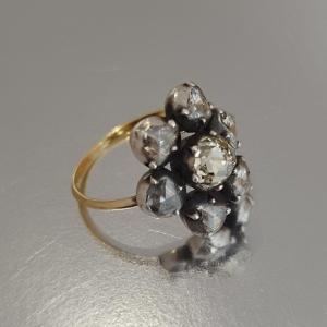 Rose Cut Diamond Ring, 18k Gold And Silver – Years 1830-1850