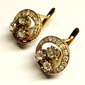 18k Yellow Gold And Diamond Earrings. 1900s.
