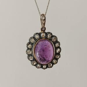 Gold And Silver Pendant, Amethyst And Diamonds. 1850s.