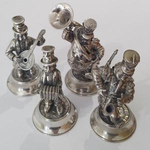 Lot De Quatre Figurines "musiciens" En Argent