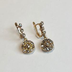 Boucles d’oreilles d’époque 1900 en or jaune 18k et diamants