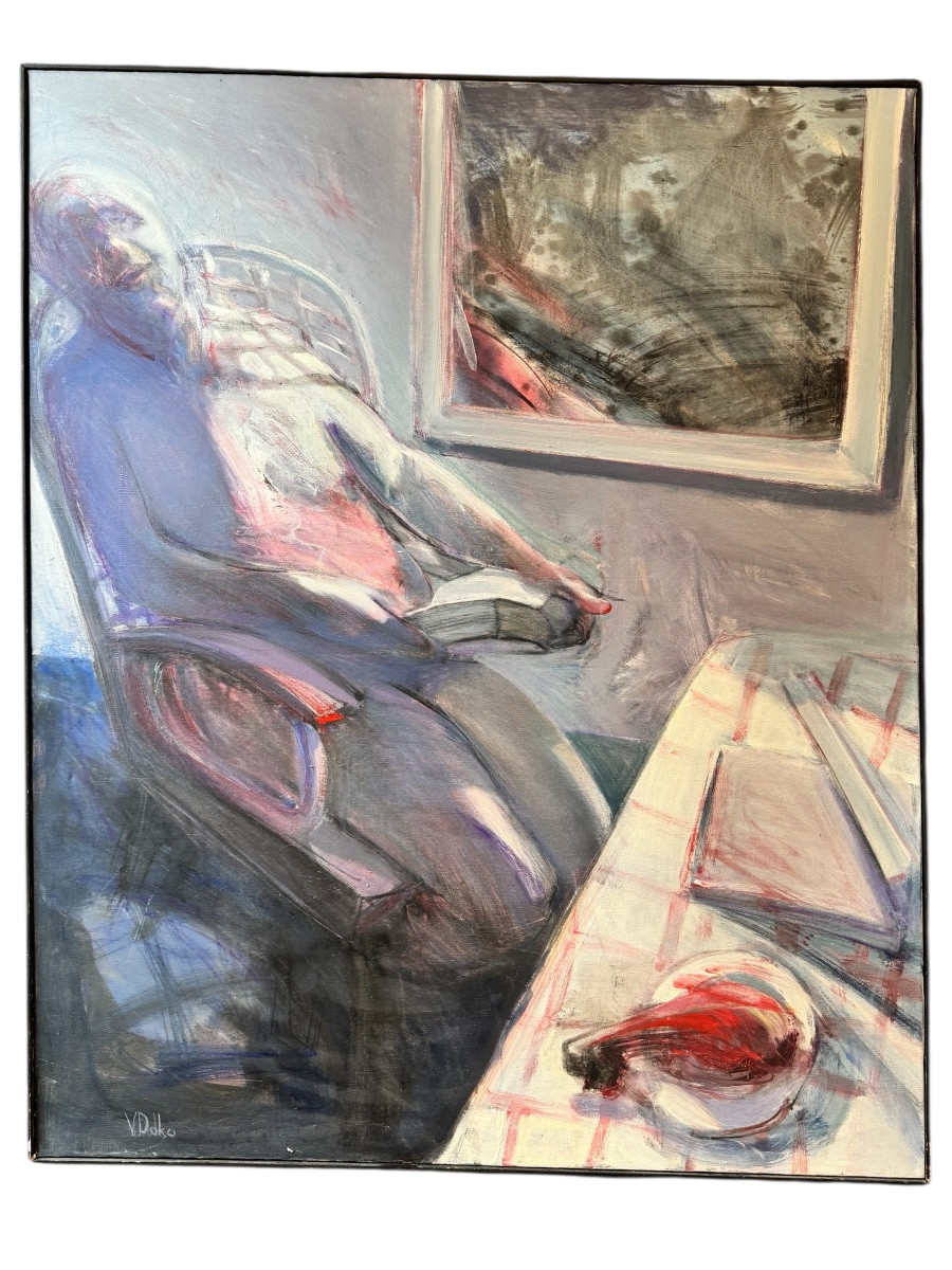 Vasington Doko “homage To Francis Bacon” 1983 Oil Painting On Canvas 110x89 Cm-photo-2