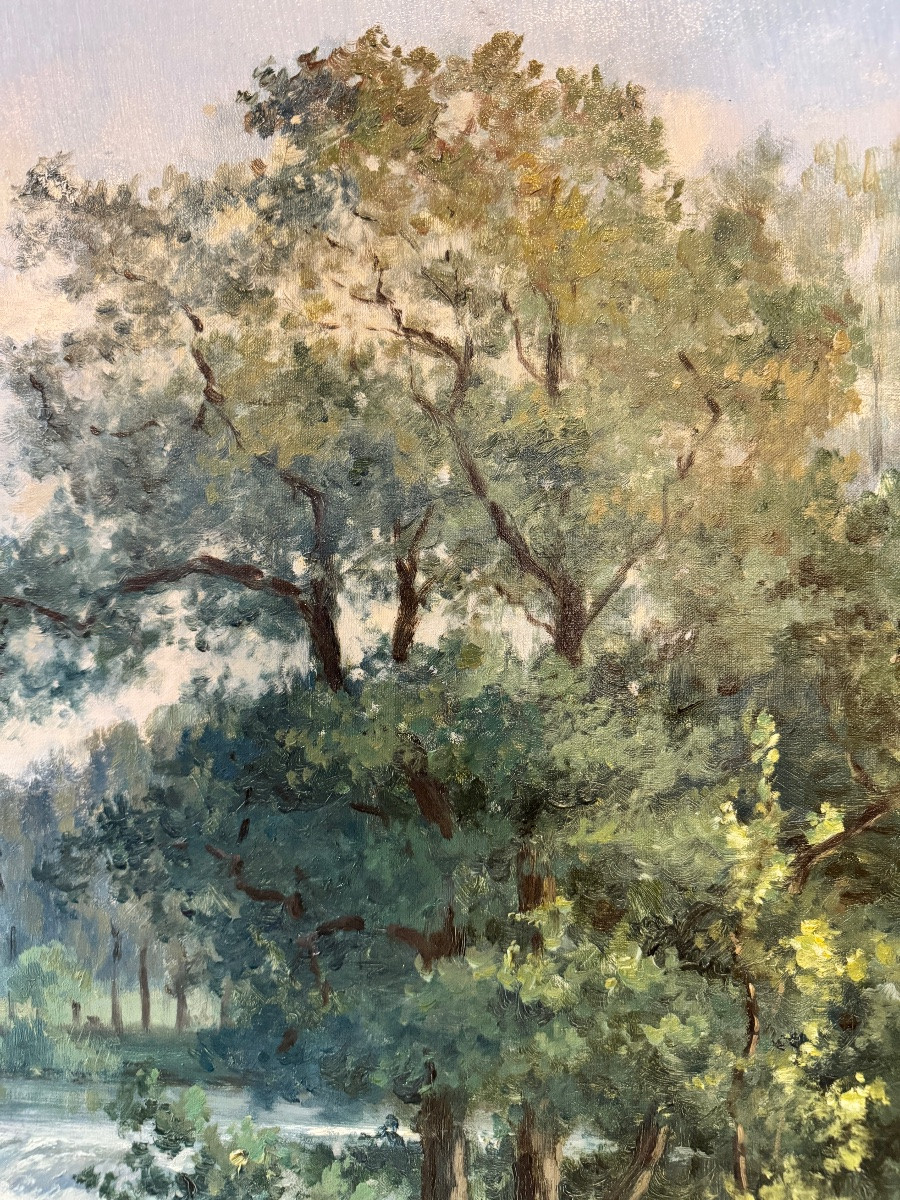 Auguste DANDOY «Jeunes pêcheurs à la ligne » 1892 peinture huile sur toile 60x80 cm-photo-3