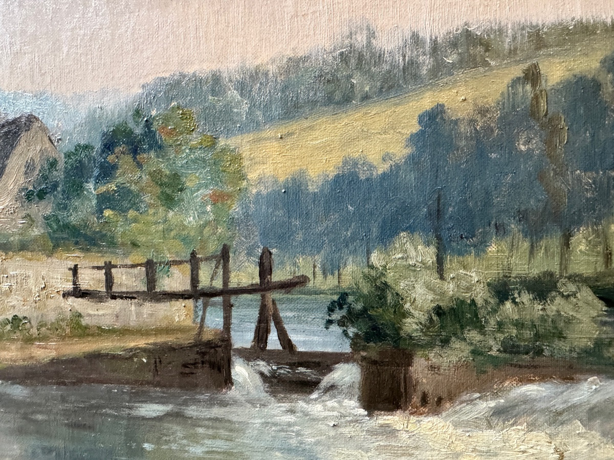 Auguste DANDOY «Jeunes pêcheurs à la ligne » 1892 peinture huile sur toile 60x80 cm-photo-5