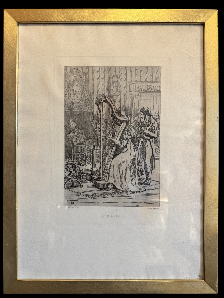 Félicien Rops With The Pseudonym P. Niederkorn “l'ariette” 1874 47.5x34.5 Lithograph Engraving -photo-2