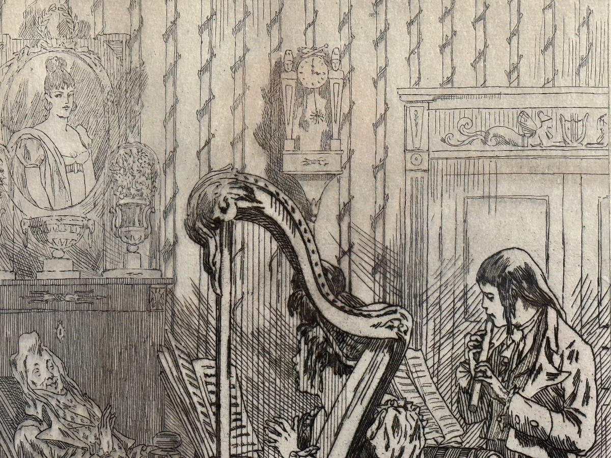 Félicien Rops With The Pseudonym P. Niederkorn “l'ariette” 1874 47.5x34.5 Lithograph Engraving -photo-1