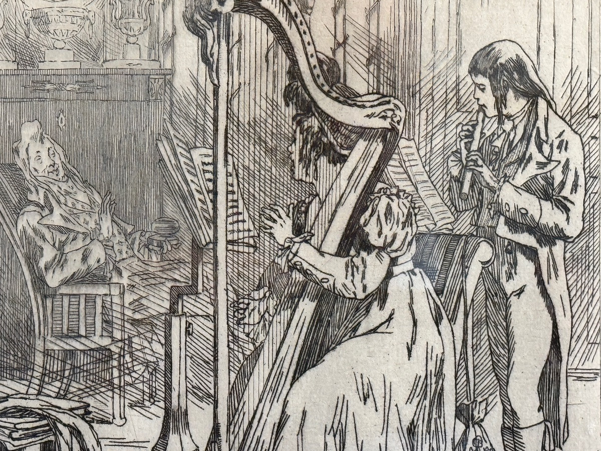 Félicien Rops With The Pseudonym P. Niederkorn “l'ariette” 1874 47.5x34.5 Lithograph Engraving -photo-2