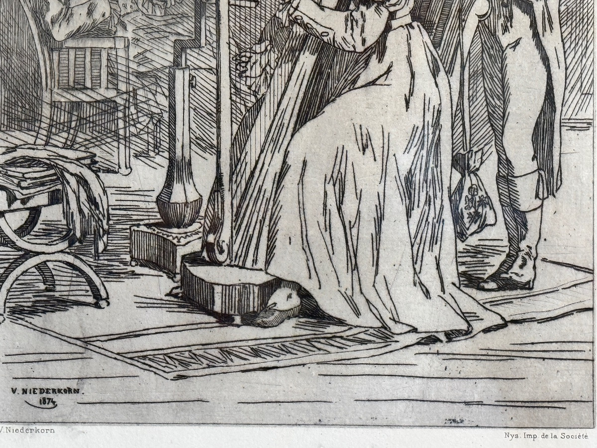 Félicien Rops With The Pseudonym P. Niederkorn “l'ariette” 1874 47.5x34.5 Lithograph Engraving -photo-3