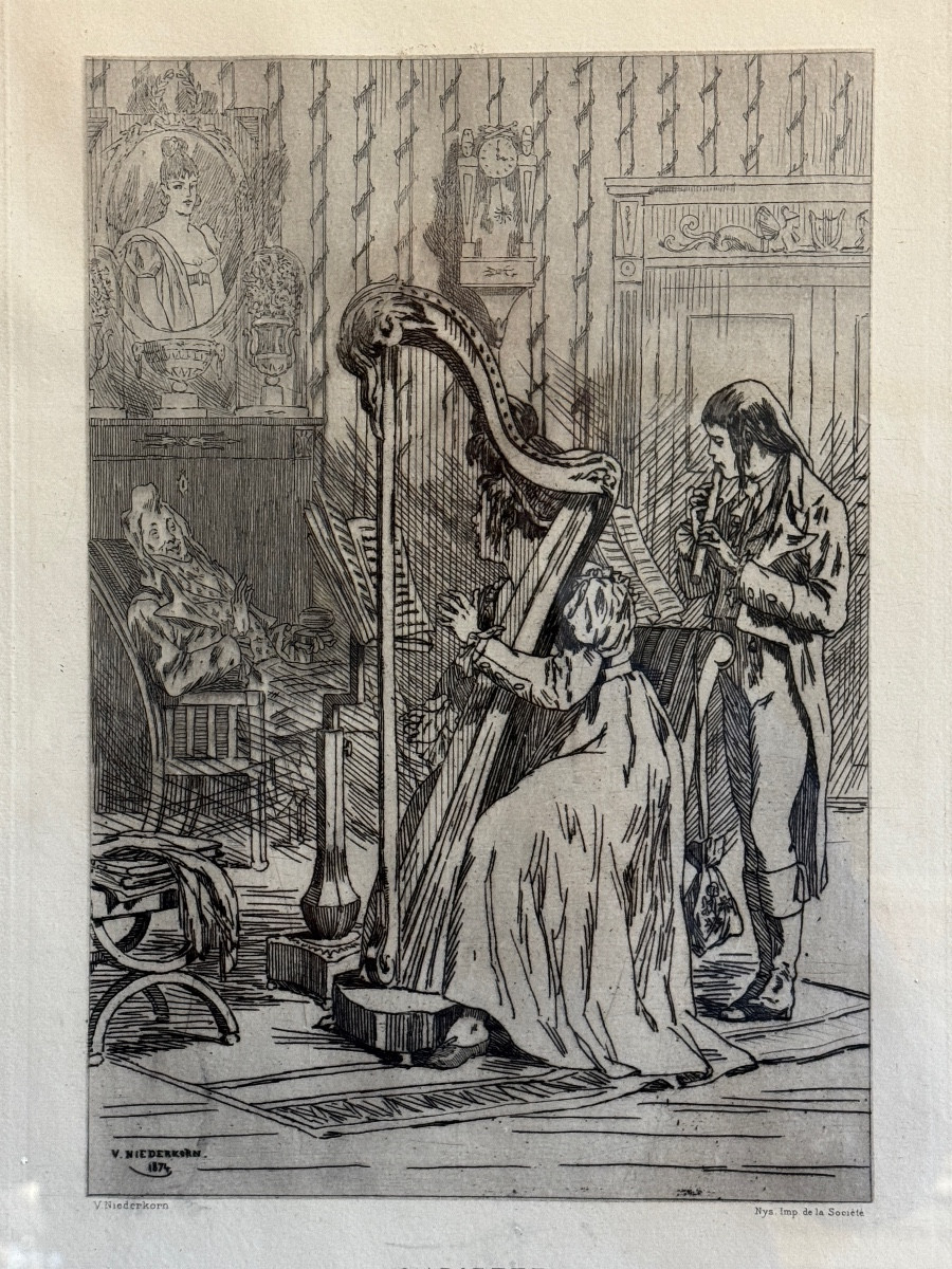 Félicien Rops With The Pseudonym P. Niederkorn “l'ariette” 1874 47.5x34.5 Lithograph Engraving 