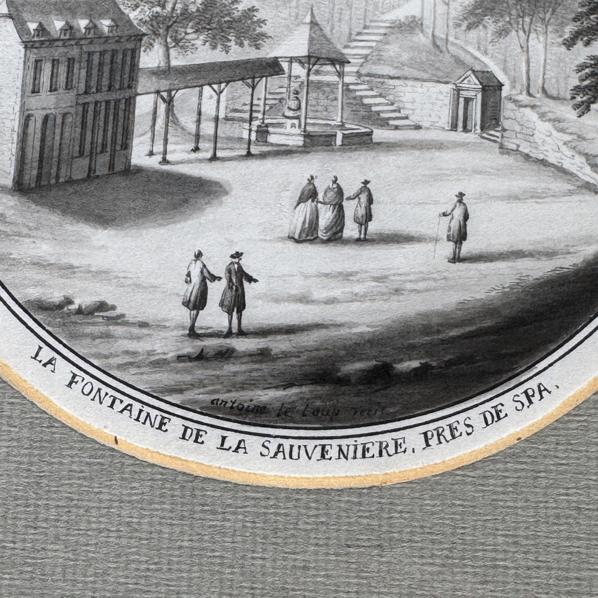 Antoine Le Loup époque 18e siècle « La fontaine de la Sauvenière près de Spa » dessin encre  -photo-1
