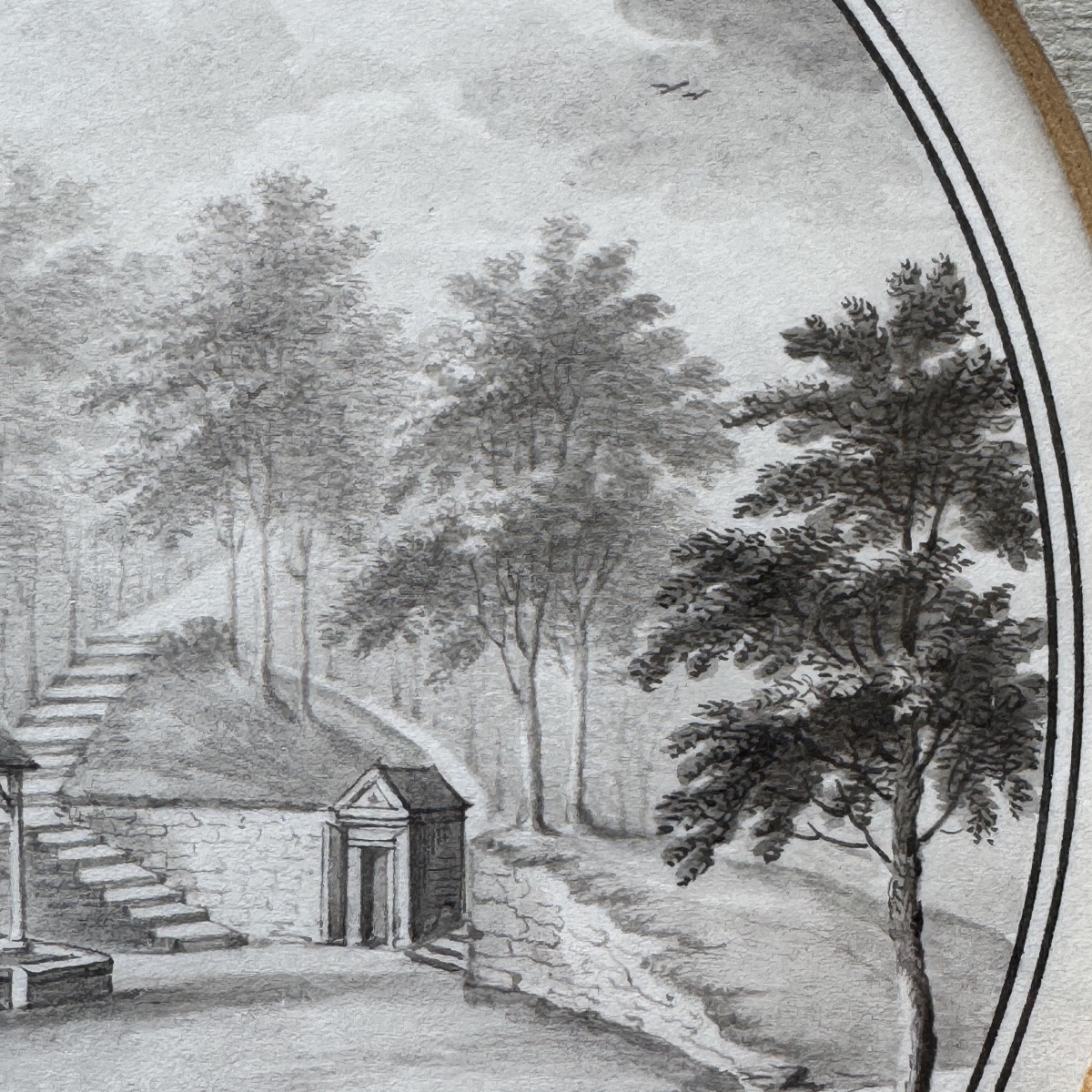 Antoine Le Loup époque 18e siècle « La fontaine de la Sauvenière près de Spa » dessin encre  -photo-4