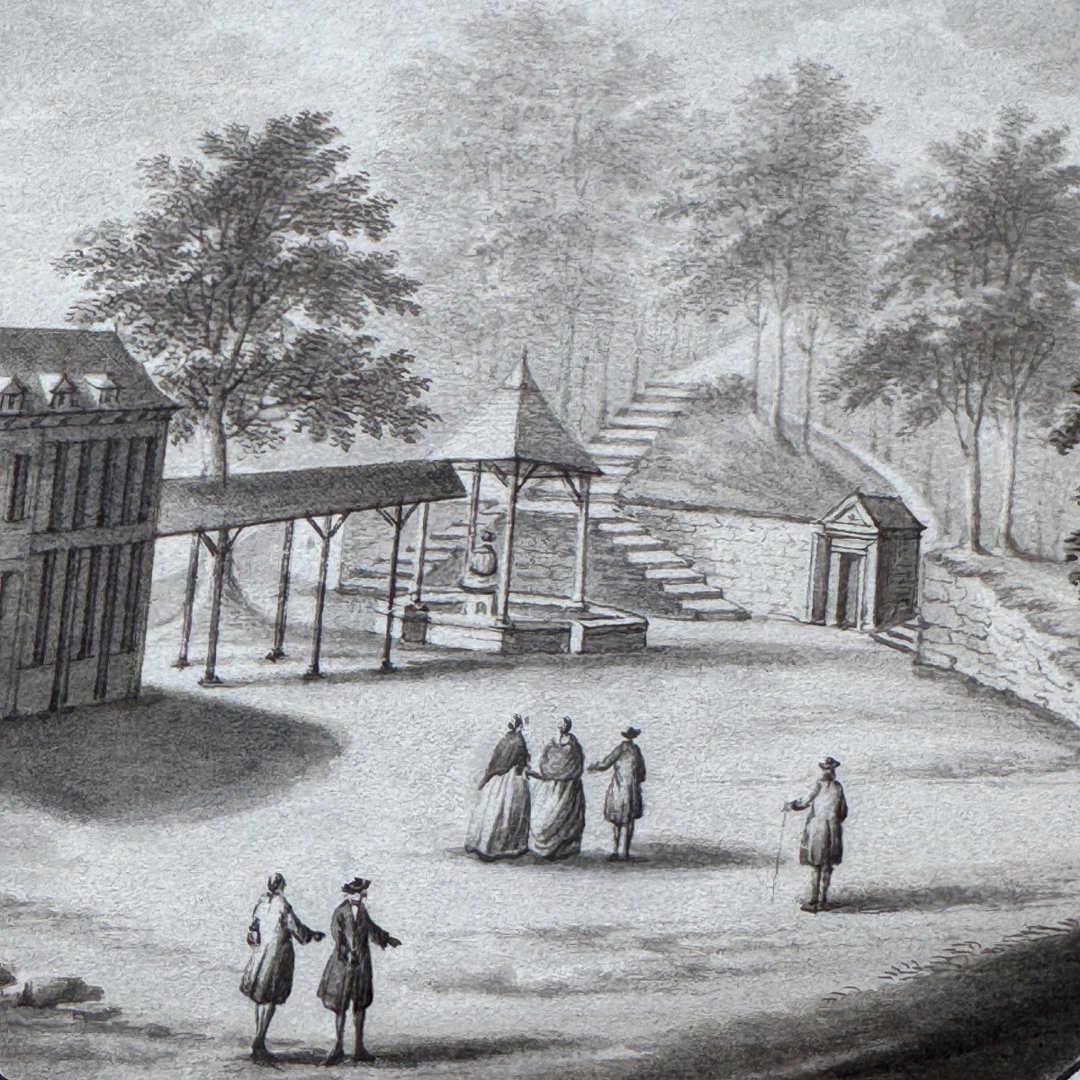 Antoine Le Loup époque 18e siècle « La fontaine de la Sauvenière près de Spa » dessin encre  -photo-6