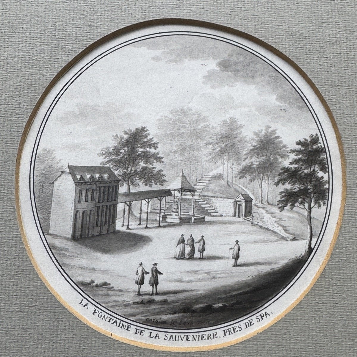 Antoine Le Loup époque 18e siècle « La fontaine de la Sauvenière près de Spa » dessin encre  -photo-7
