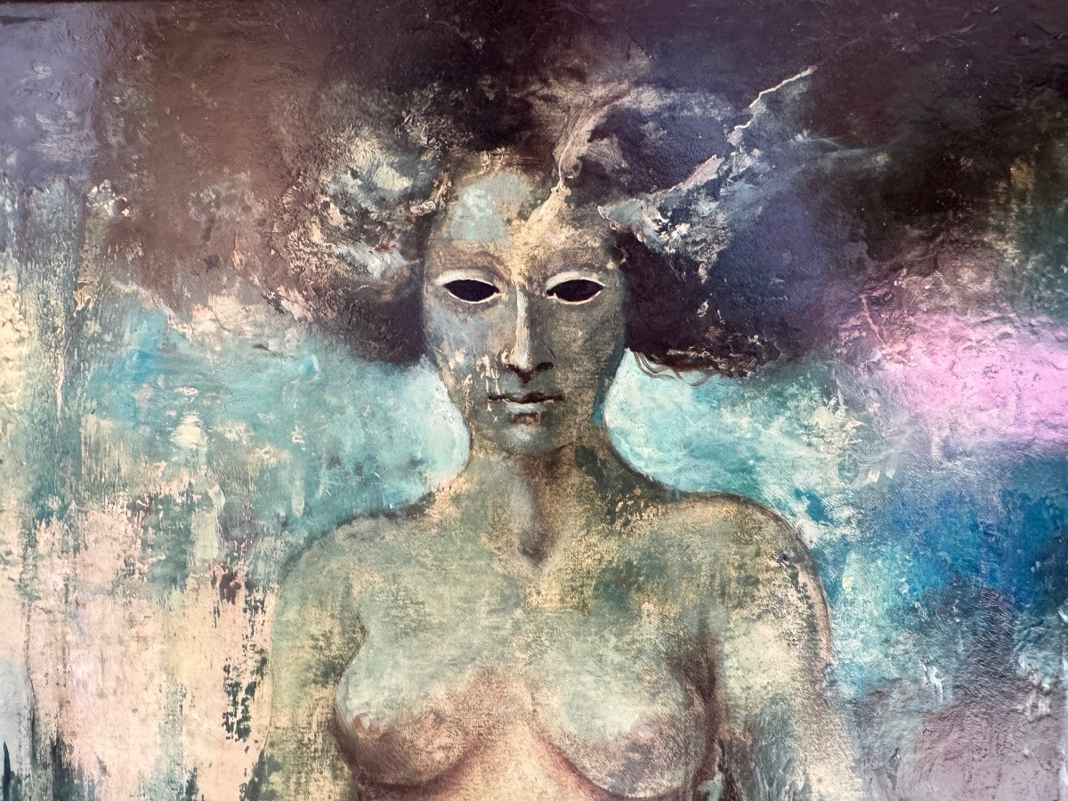 Michèle BROEDERS « Nu fantastique » 1971 peinture huile surréaliste 49x30 cm-photo-4