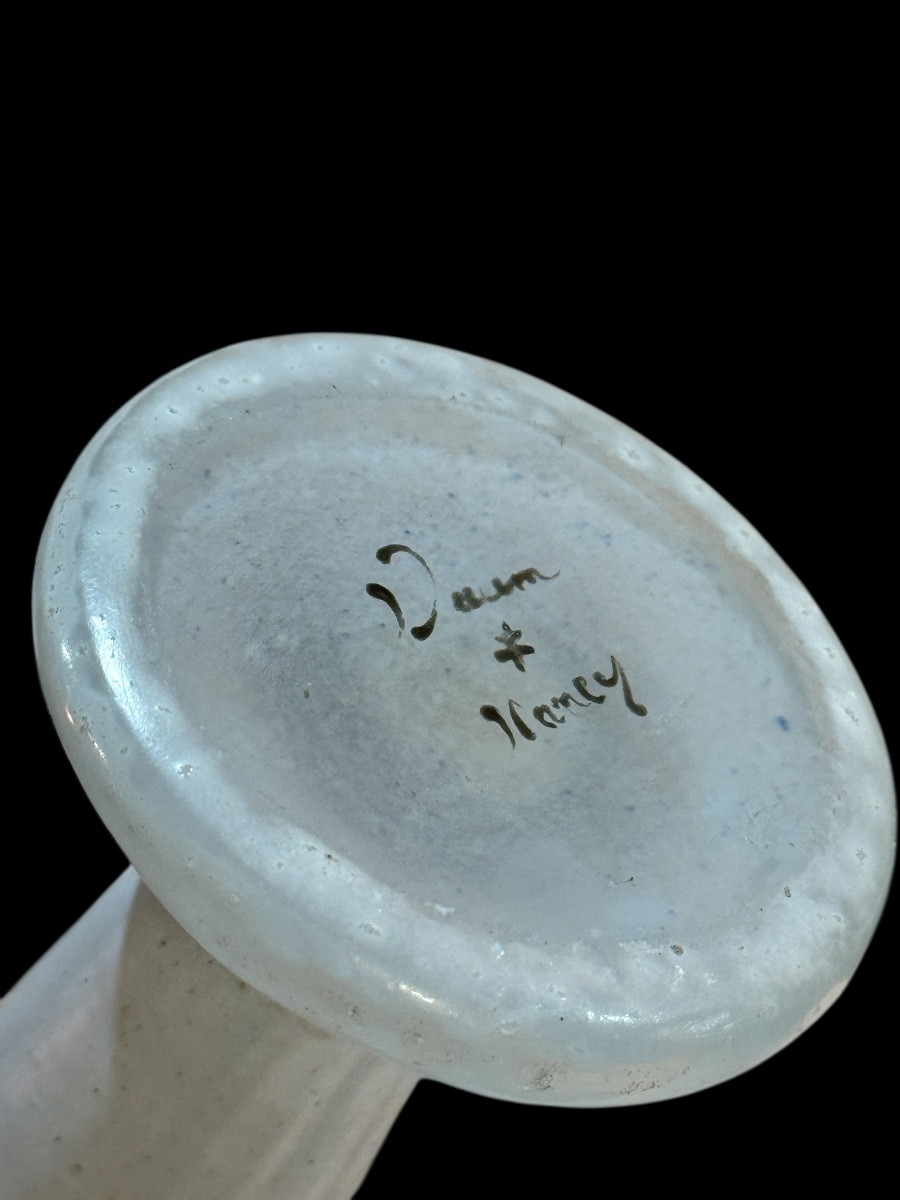 Vase DAUM Nancy verre gravé émaillé époque vers 1900 décor paysage hivernal ht 16 cm-photo-3