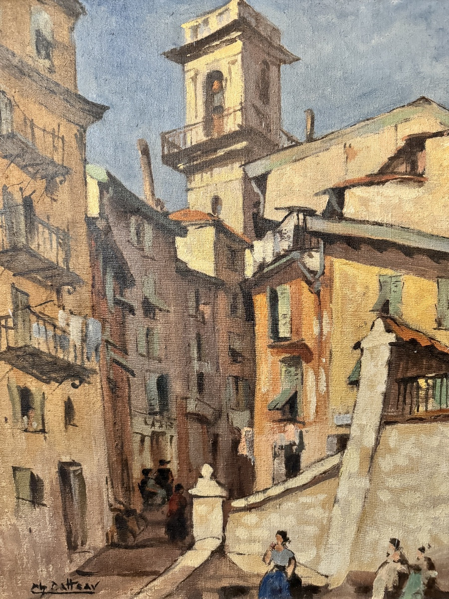 Charles Catteau (1880-1966): “lively Old Nice - Saint Augustine Tower”