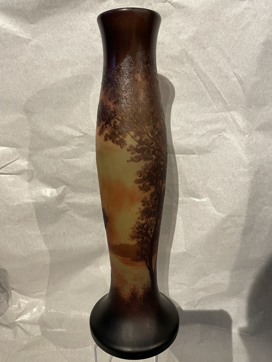 Grand vase d’Argental cristal gravé multicouche paysage avec personnages ht 38 cm -photo-4