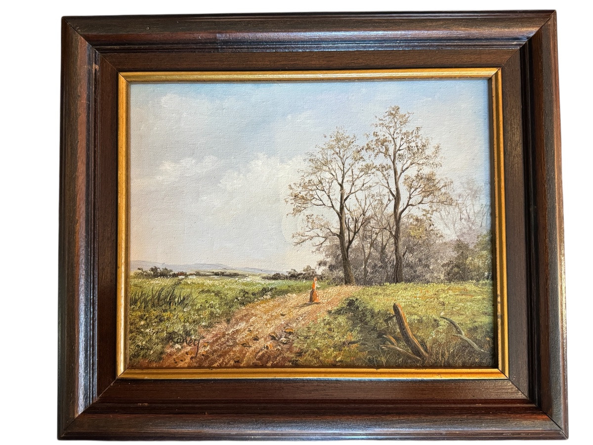 Oil On Canvas, Animated Landscape, Signed Raney. 20 X 26 Cm -photo-1