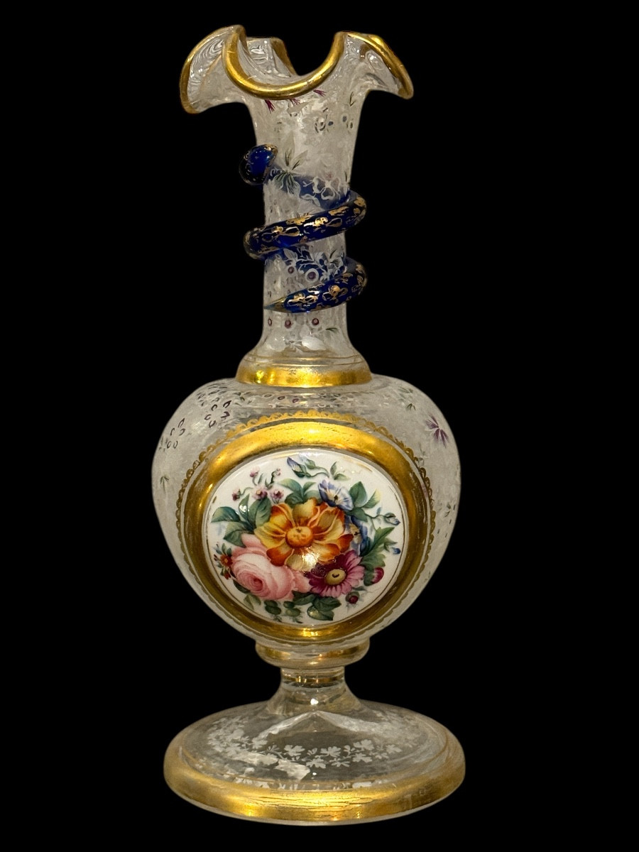 Vase 19e  « au serpent » à décor émaillé -doré hauteur 15cm excellent état 