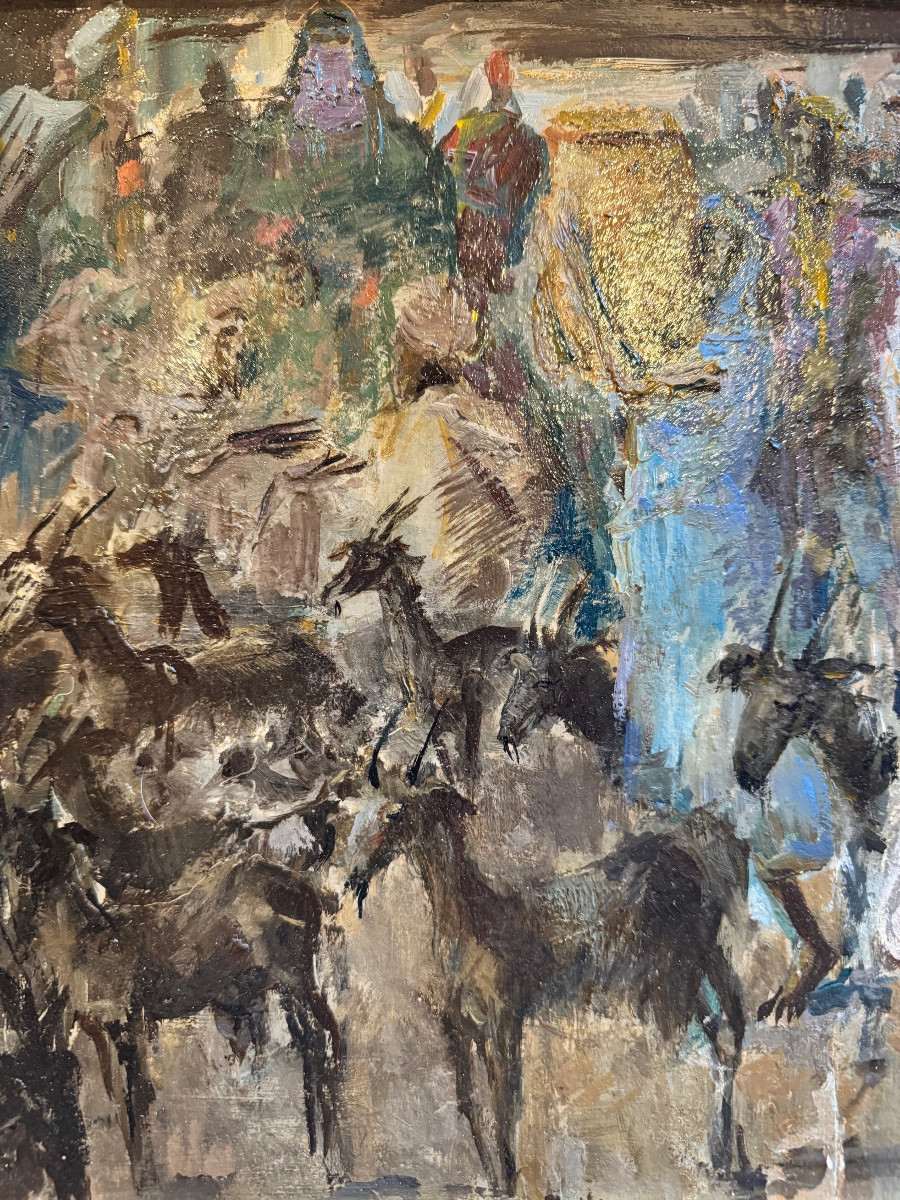 Paul Daxhelet “oriental Market” Orientalist Painting 31x41 Cm-photo-2