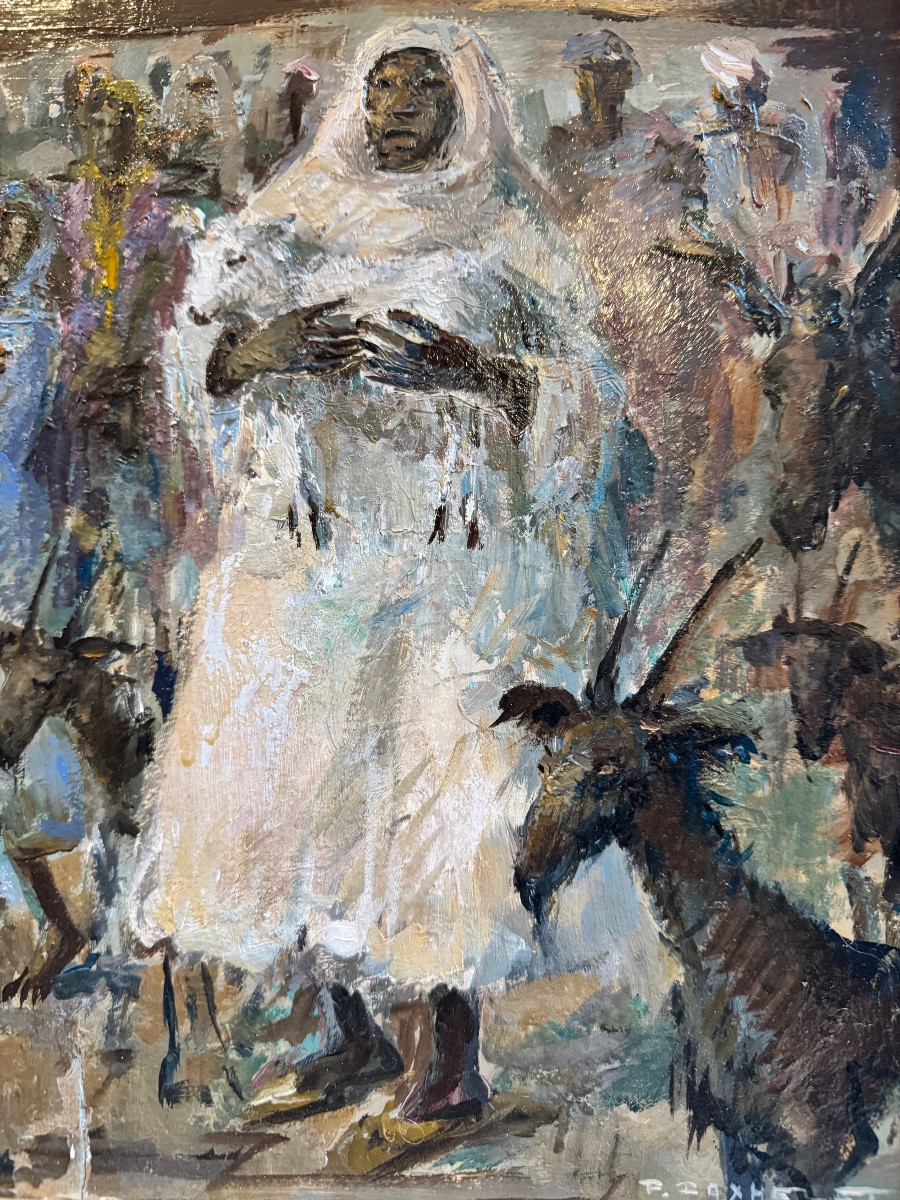 Paul Daxhelet “oriental Market” Orientalist Painting 31x41 Cm-photo-3