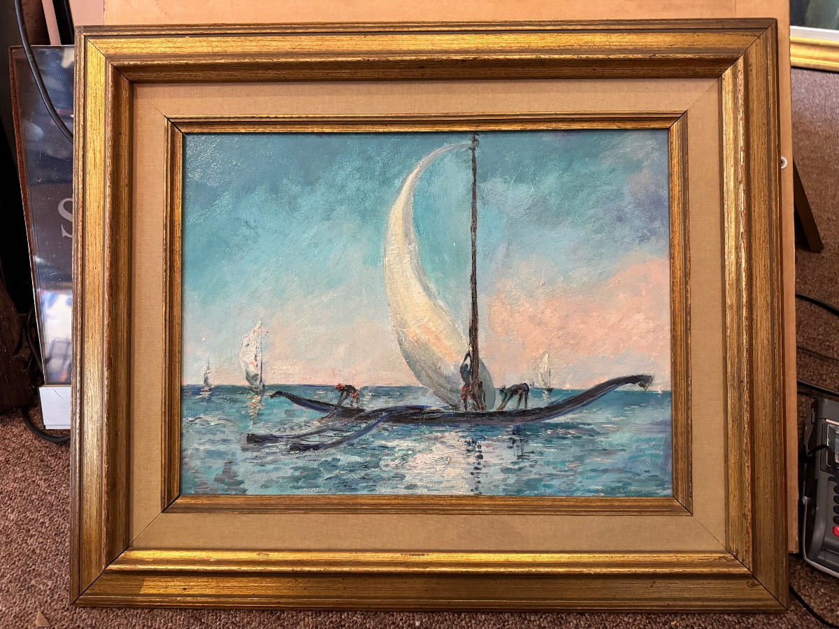 Paul DAXHELET (1905-1993): « Pêcheurs à Zanzibar » peinture huile sur panneau 30x40 cm-photo-2