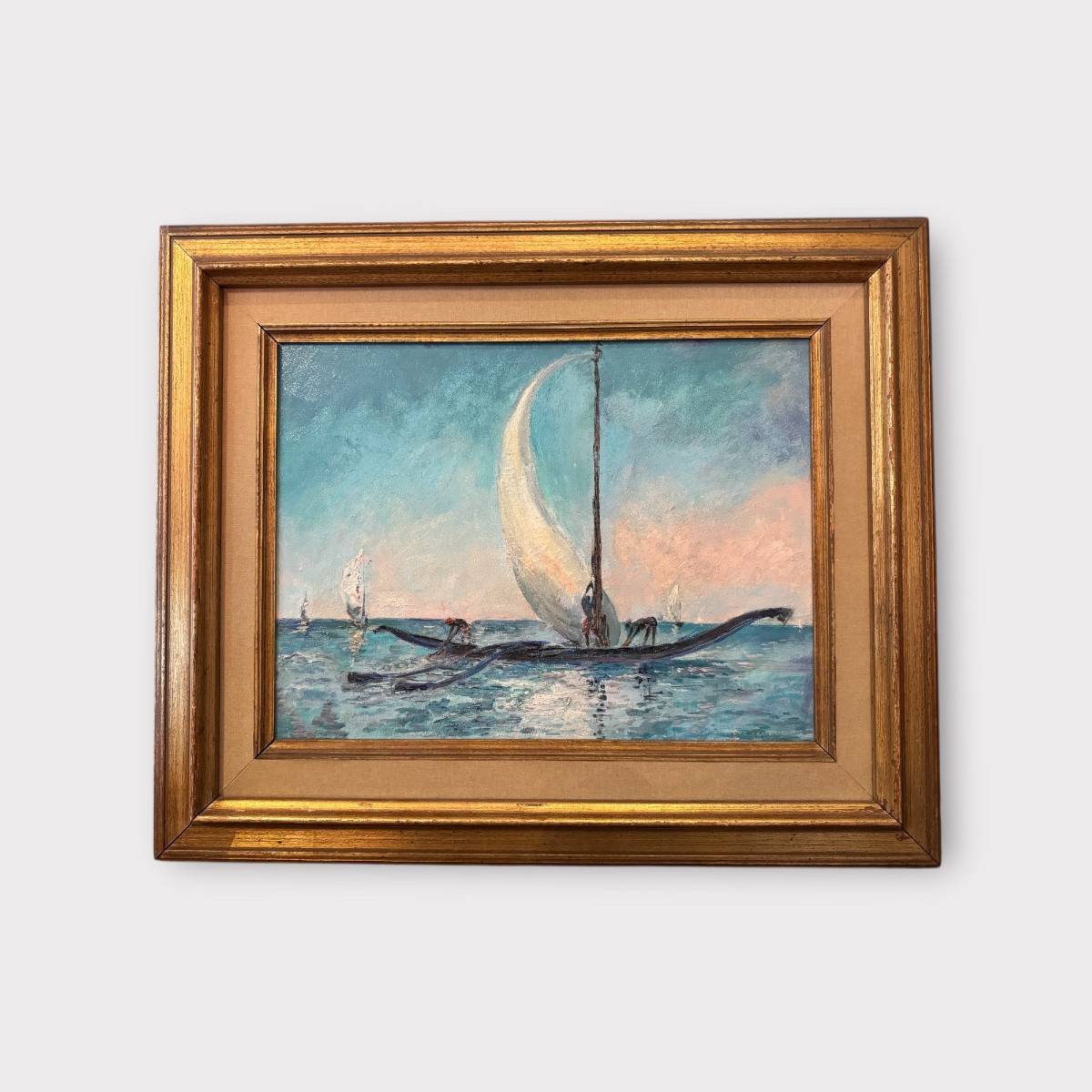 Paul DAXHELET (1905-1993): « Pêcheurs à Zanzibar » peinture huile sur panneau 30x40 cm-photo-3