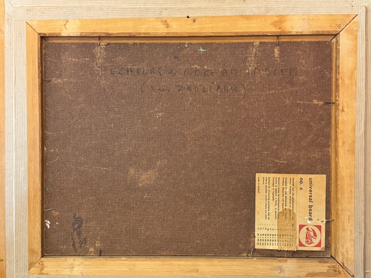 Paul DAXHELET (1905-1993): « Pêcheurs à Zanzibar » peinture huile sur panneau 30x40 cm-photo-4