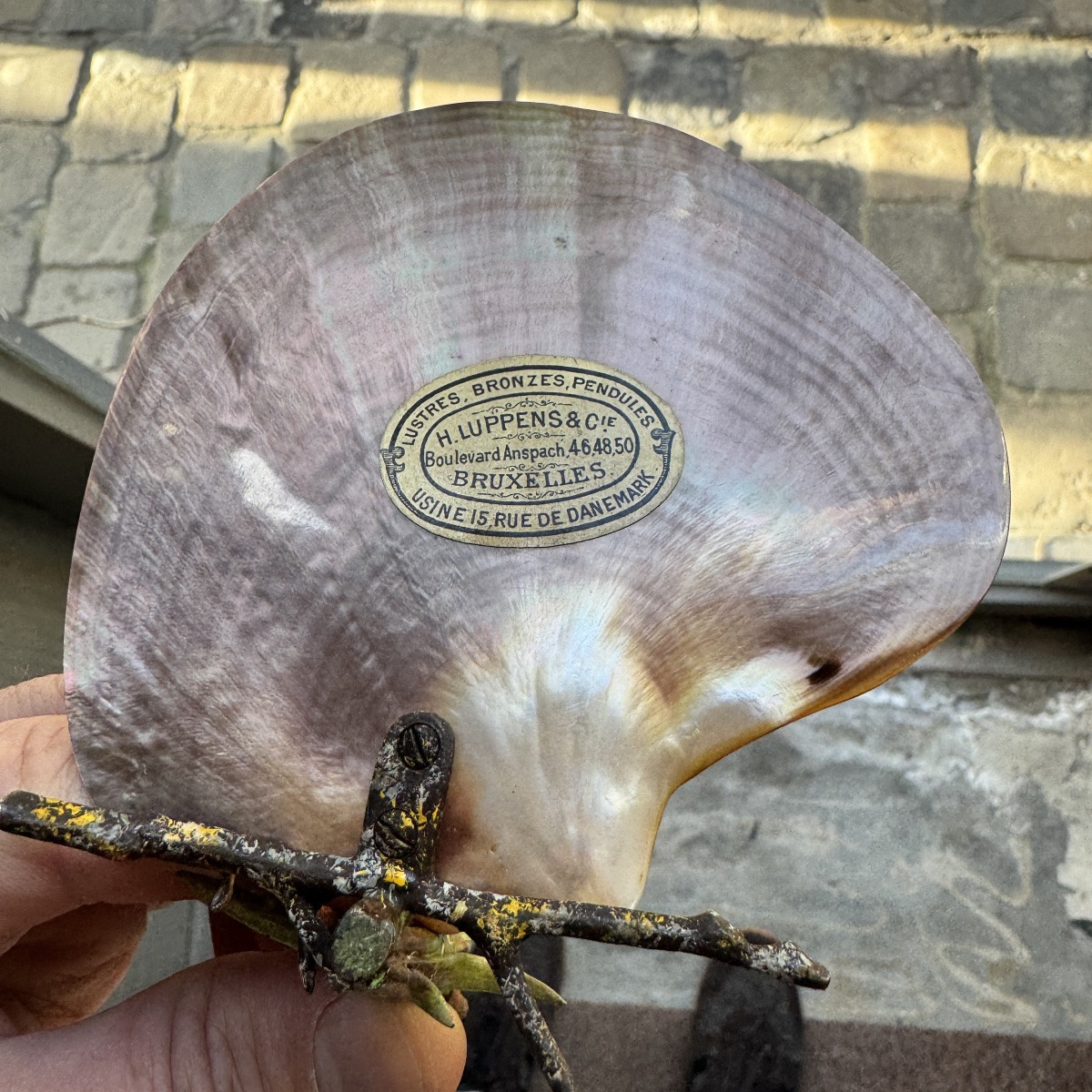 Bronze Stork From Vienna And Mother-of-pearl Shell. Animal Motif.-photo-4