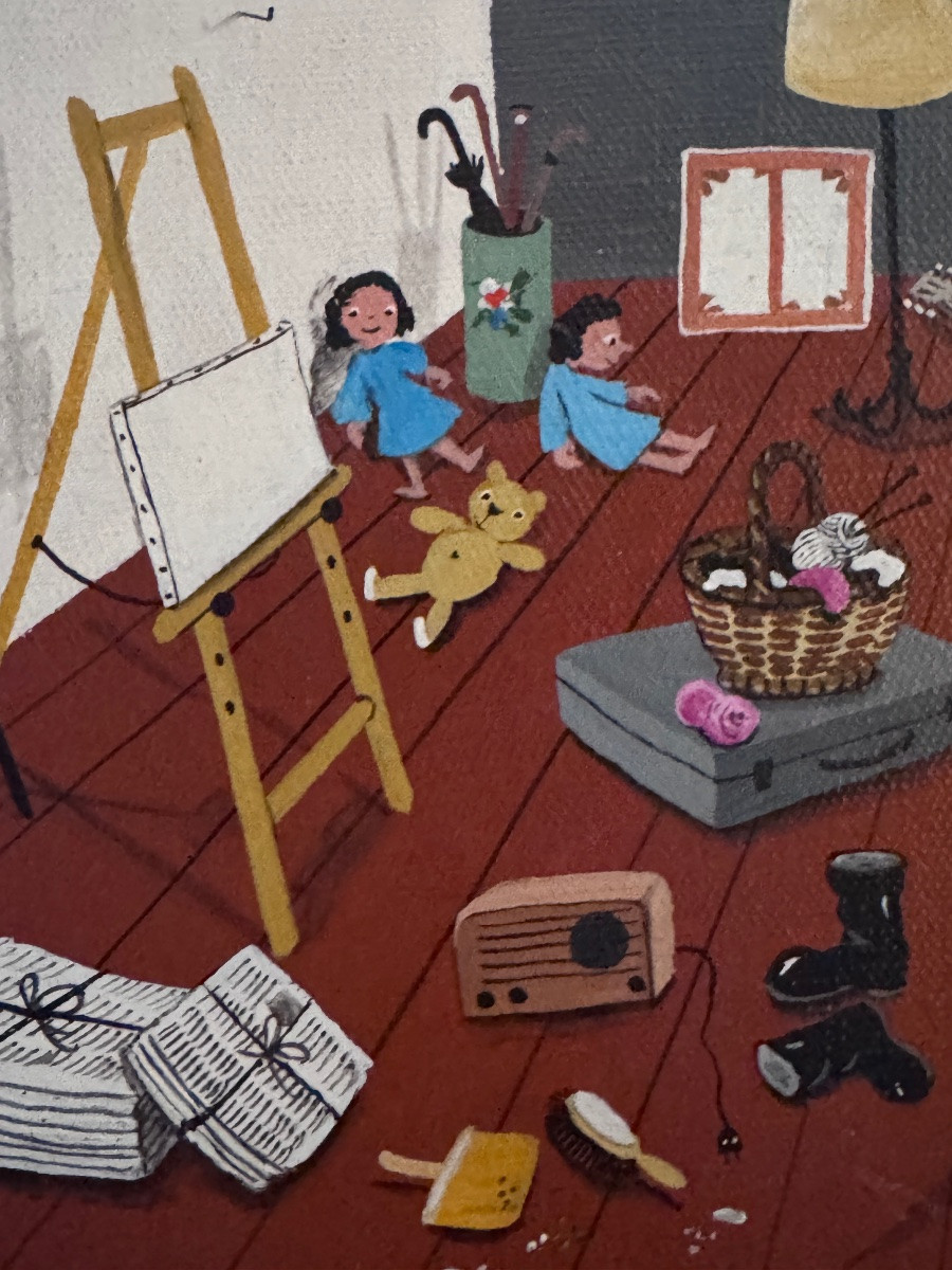 Marie-louise Batardy “in The Attic” Naïve Art Painting -photo-1