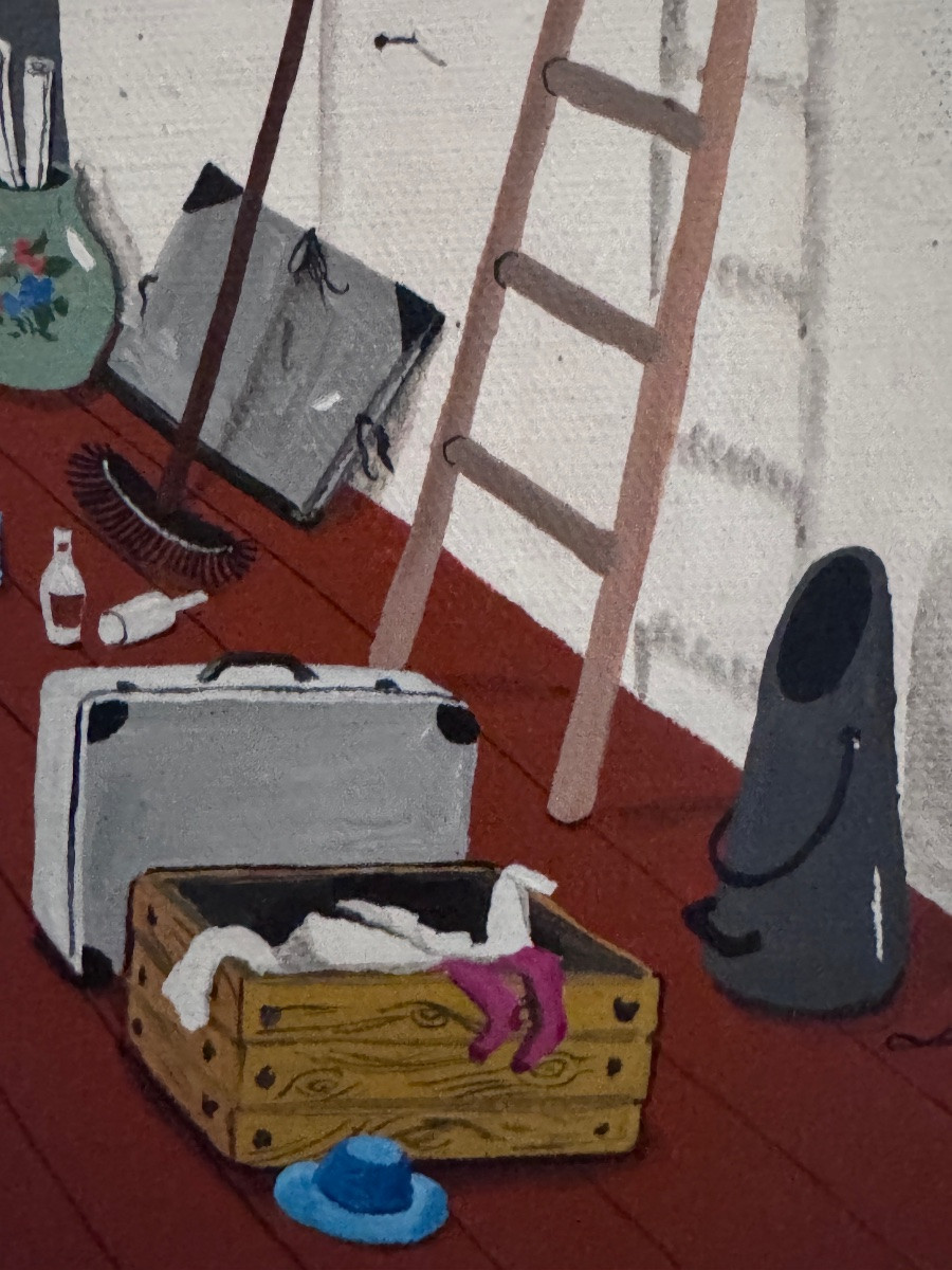 Marie-louise Batardy “in The Attic” Naïve Art Painting -photo-3