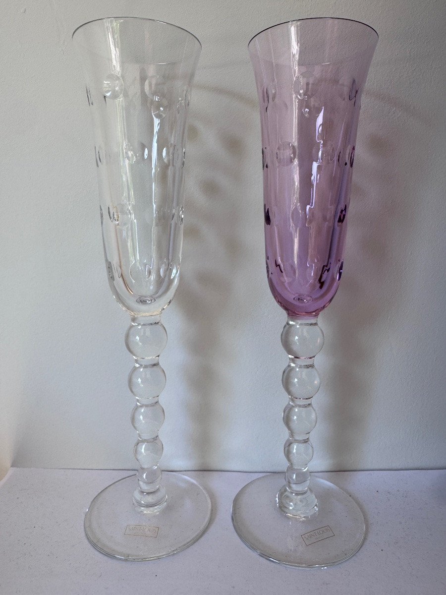 2 flûtes à champagne en cristal de Saint Louis modèle « Bubbles »-photo-2