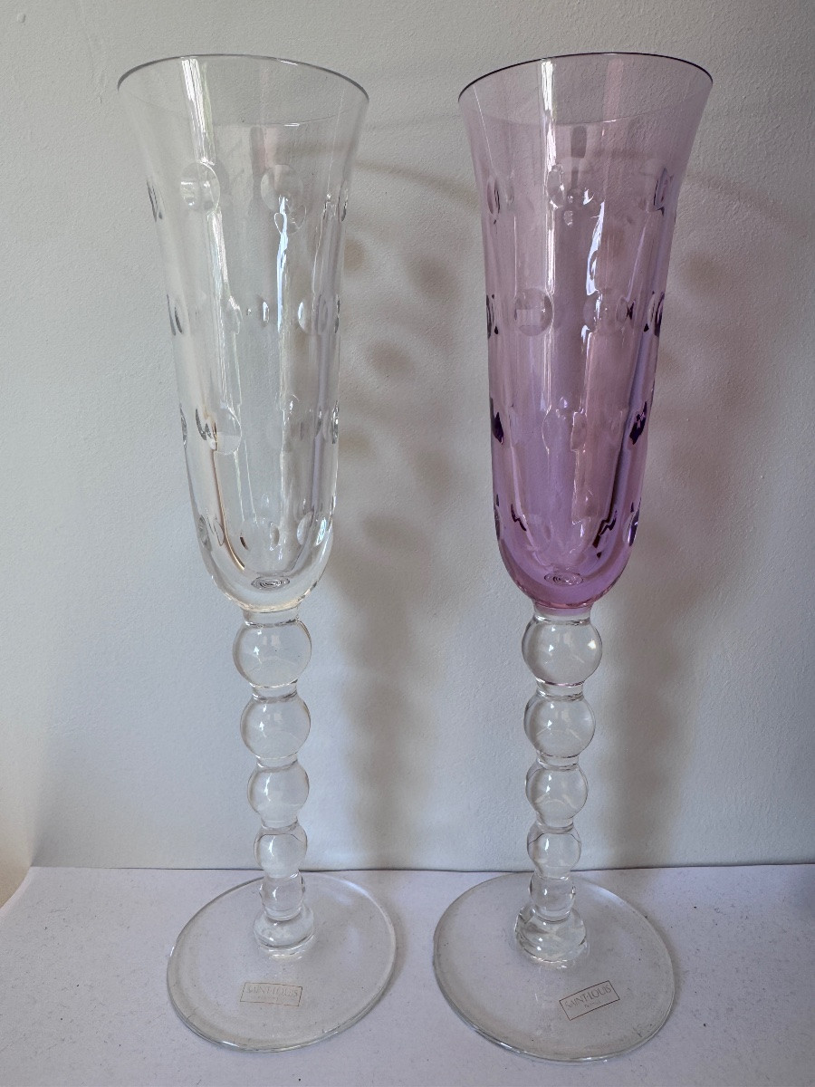 2 flûtes à champagne en cristal de Saint Louis modèle « Bubbles »-photo-1