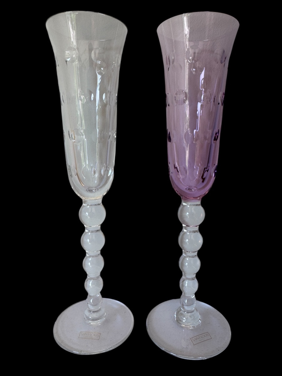 2 flûtes à champagne en cristal de Saint Louis modèle « Bubbles »