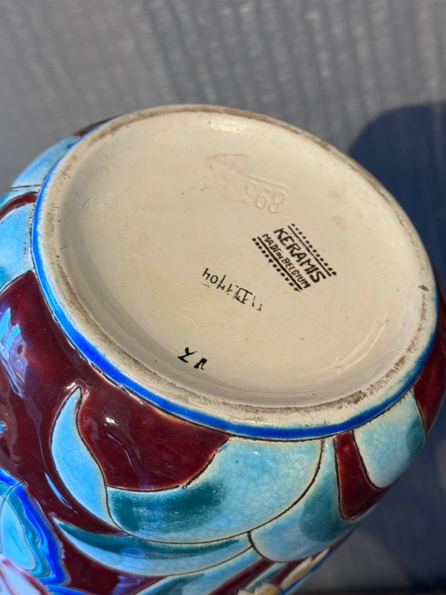 Vase Keramis Manufacture Boch Art Deco Floral Design-photo-5