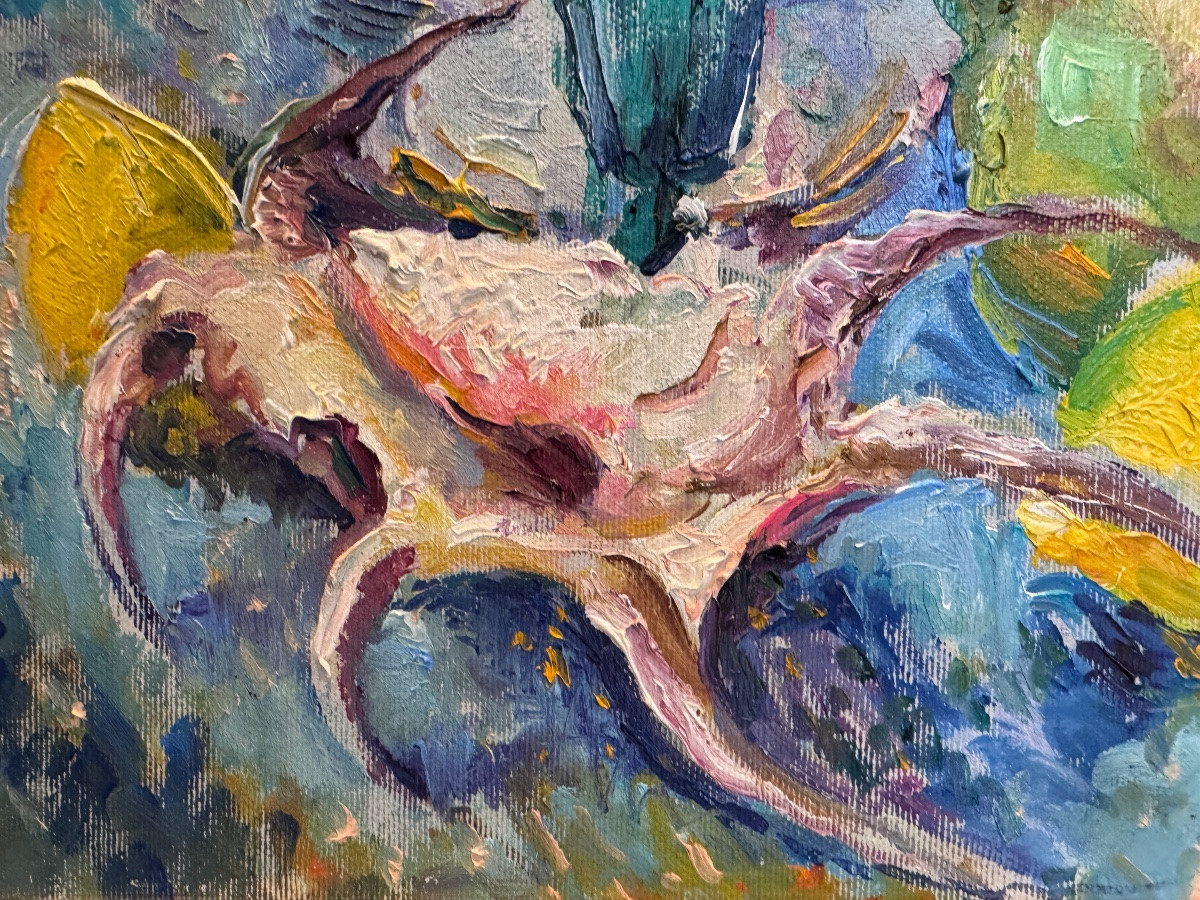 Ferdinand PIRE Ferdinand  « Nature morte au coquillage» 1988 tableau huile sur toile-photo-2