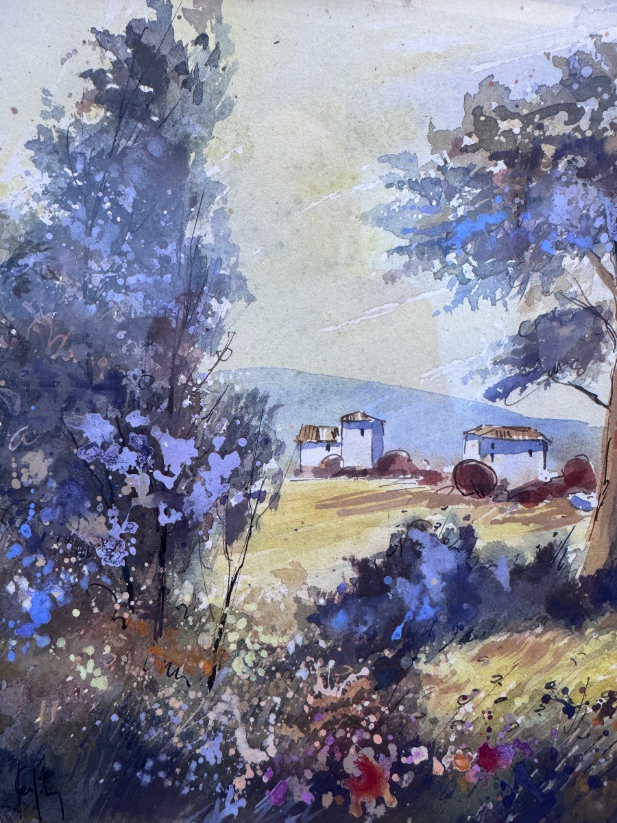 KERFILY - Jean Louis AVRIL (1948-2019) - paysage ensoleillé - gouache et aquarelle - -photo-3