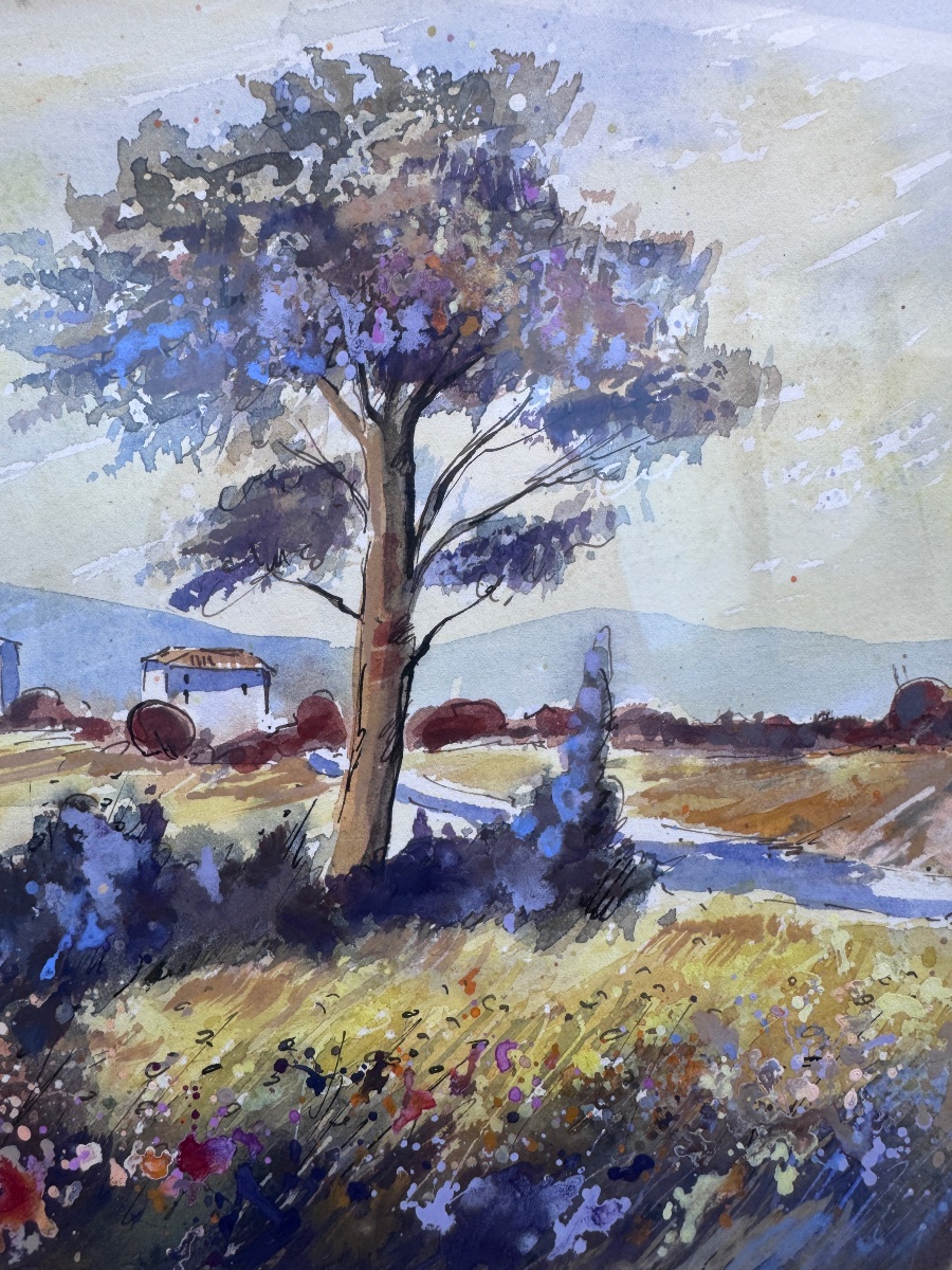 KERFILY - Jean Louis AVRIL (1948-2019) - paysage ensoleillé - gouache et aquarelle - -photo-4