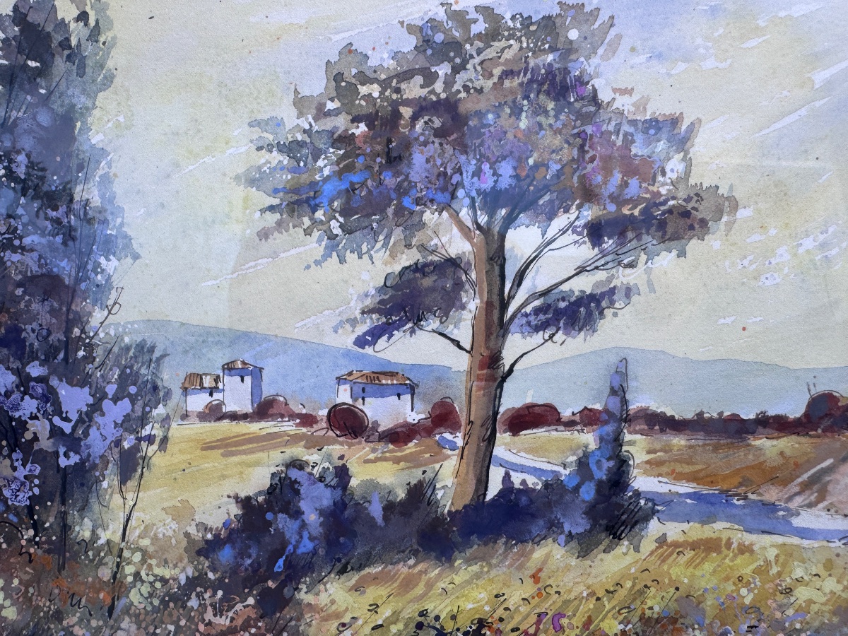KERFILY - Jean Louis AVRIL (1948-2019) - paysage ensoleillé - gouache et aquarelle - -photo-1