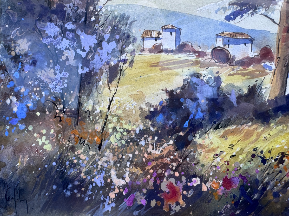 KERFILY - Jean Louis AVRIL (1948-2019) - paysage ensoleillé - gouache et aquarelle - -photo-2
