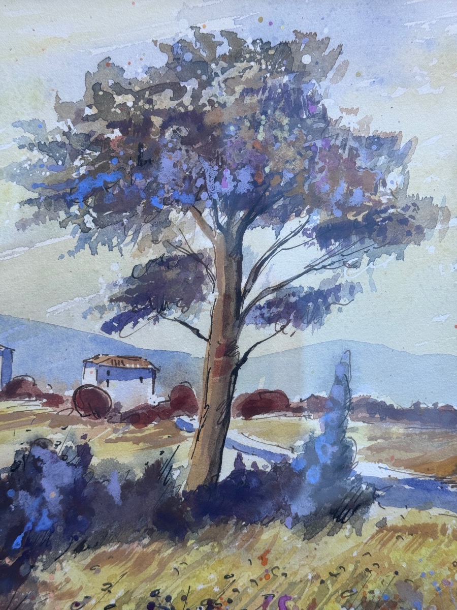 KERFILY - Jean Louis AVRIL (1948-2019) - paysage ensoleillé - gouache et aquarelle - -photo-3