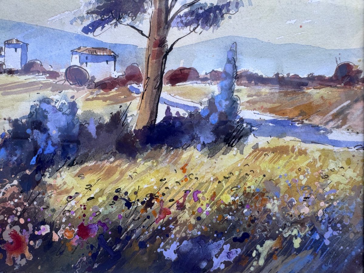 KERFILY - Jean Louis AVRIL (1948-2019) - paysage ensoleillé - gouache et aquarelle - -photo-5