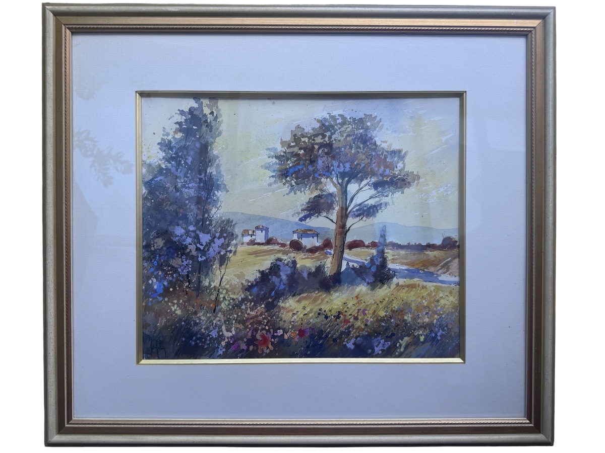 KERFILY - Jean Louis AVRIL (1948-2019) - paysage ensoleillé - gouache et aquarelle - 
