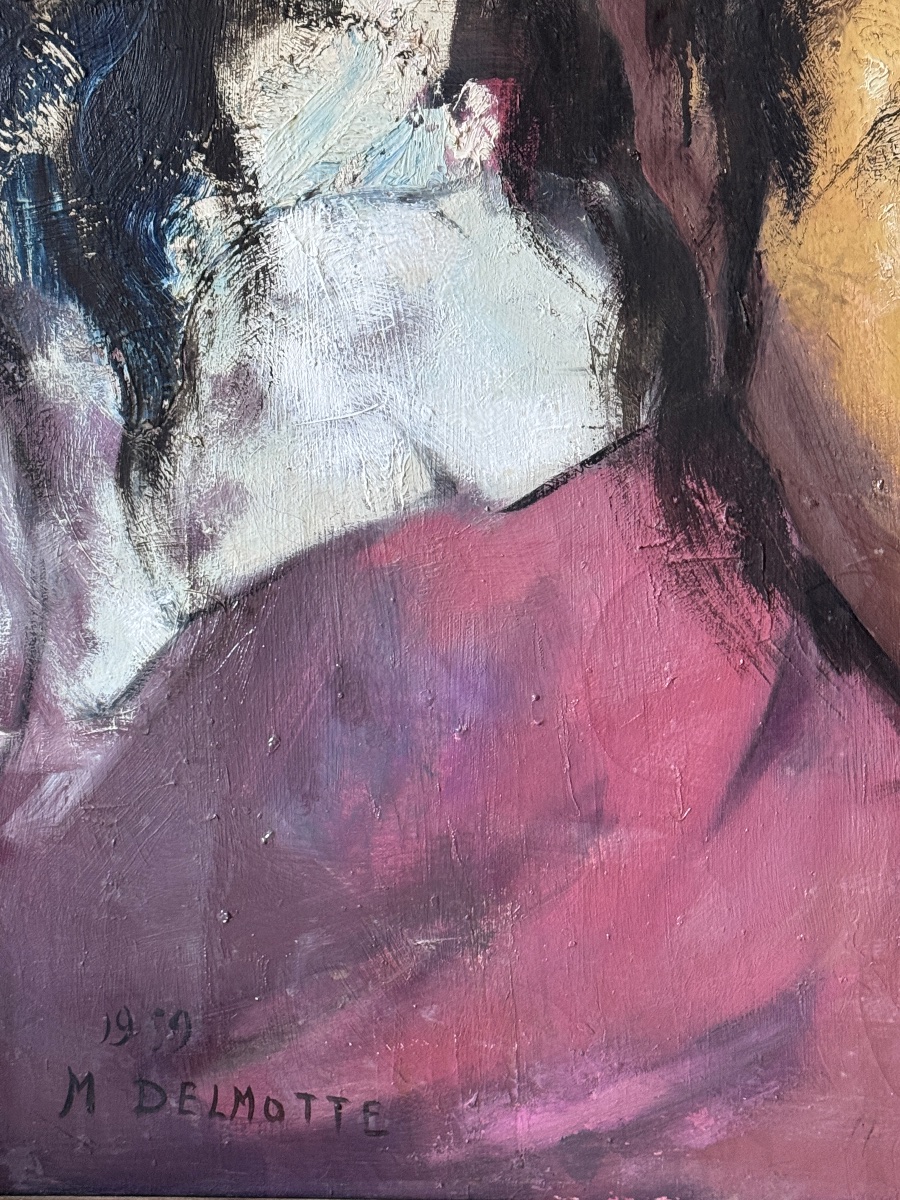 Marcel Delmotte, Dated 1959, Large Oil On Canvas, 115x75 Cm-photo-3