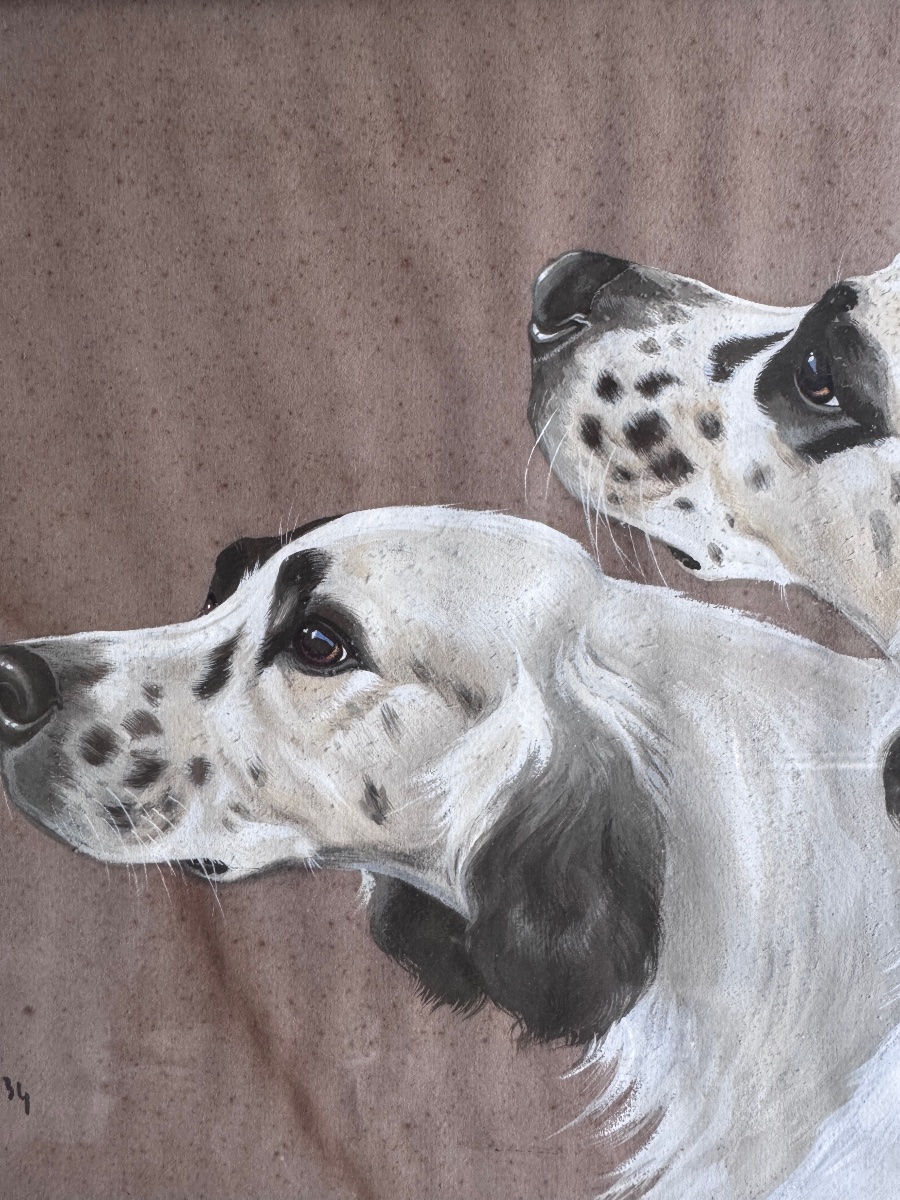Boris Riab (riabouchinsky), “2 English Setters,” Oil Or Gouache On Paper. -photo-4