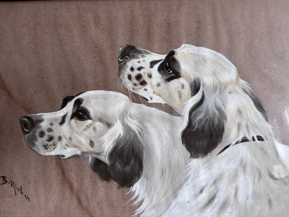 Boris Riab (riabouchinsky), “2 English Setters,” Oil Or Gouache On Paper. 