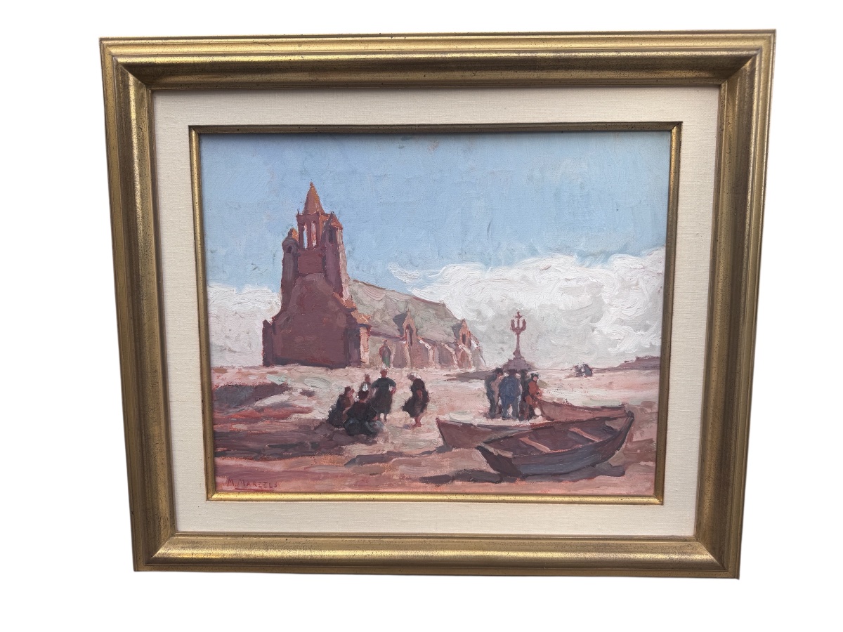 Maurice MAREELS (1893-1976): «Chapelle de Notre-Dame de la Joie à Penmarch» peinture sur toil-photo-2