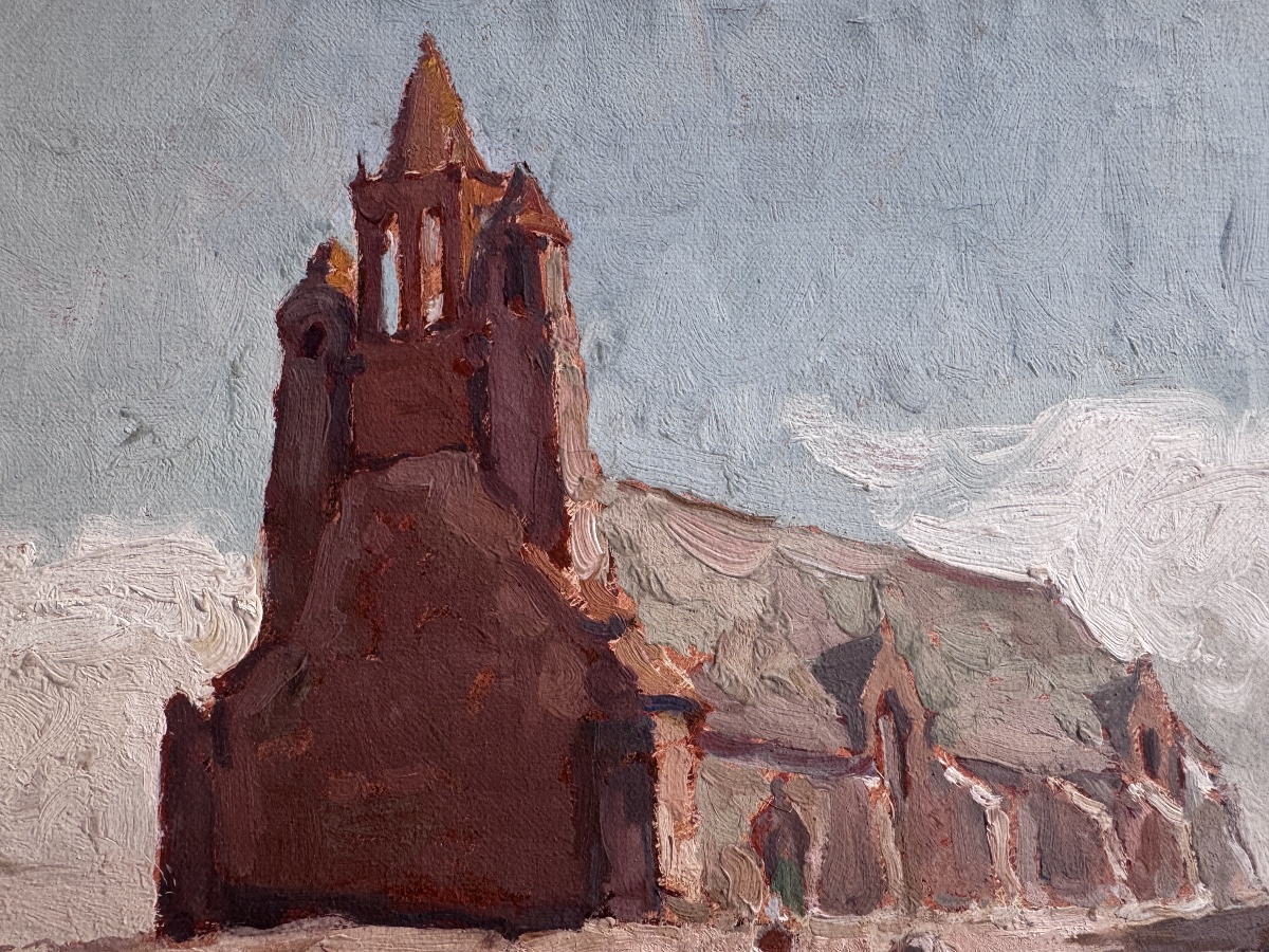 Maurice MAREELS (1893-1976): «Chapelle de Notre-Dame de la Joie à Penmarch» peinture sur toil-photo-2