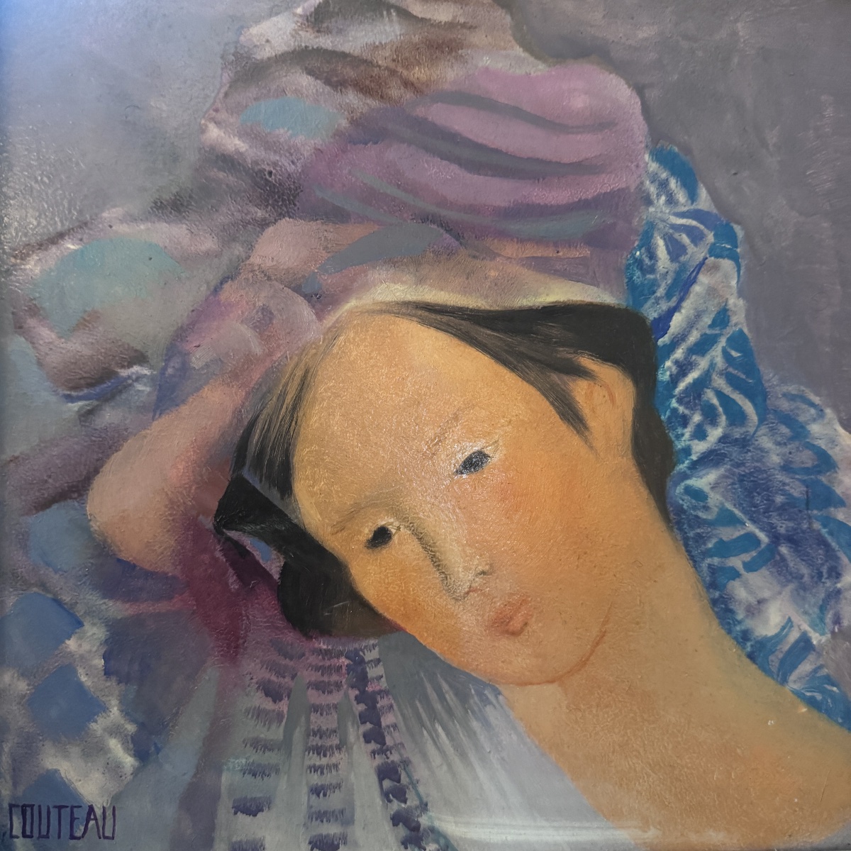 Geneviève Coutau (1925–2013) “woman,” Oil On Panel, 25x25 Cm